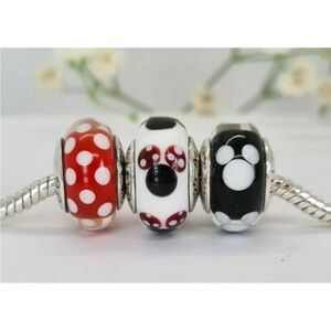Red, White & Black Polka Dot Glass Charm Beads for Women